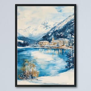 St. Moritz watercolor poster Wall Art St. Moritz Wall Hanging Home Décor St. Moritz Gift Art Lovers Switzerland Art Lover Gift Switzerland