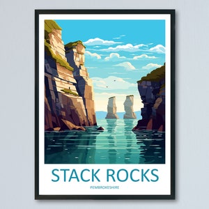 Impresión de Stack Rocks Impresión de arte paisajístico para decoración del hogar de Stack Rocks Arte de pared de Stack Rocks Regalo para entusiastas de la naturaleza Colgante de pared Pembrokeshire