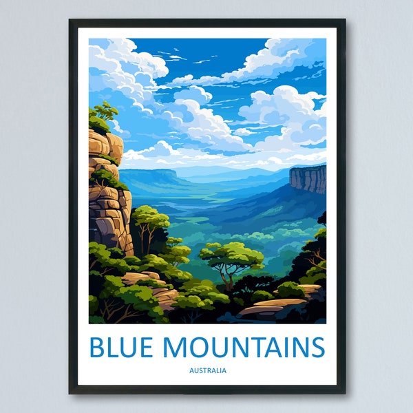 Blue Mountain Travel Print Wall Art Blue Mountain Wall Hanging Home Décor Blue Mountain Gift Art Lovers Wall Art Australia Poster Art