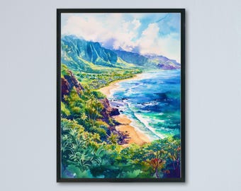Póster de acuarela de Maui Arte de pared Tapiz de pared de Maui Decoración del hogar Regalo de Maui Amantes del arte Regalo para amantes del arte de Hawái Arte de pared de Hawái