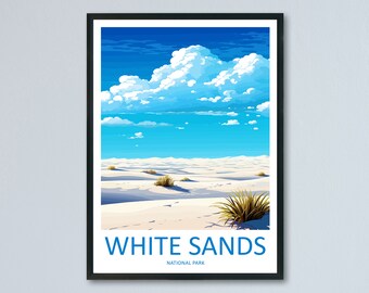 Impresión de viaje del Parque Nacional White Sands, arte de pared, colgante de pared del Parque Nacional White Sands, decoración del hogar, póster de regalo artístico del Parque Nacional White Sands