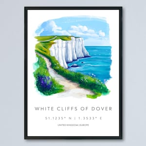 White Cliffs of Dover Watercolor Poster Wall Art White Cliffs of Dover Decor Home Décor White Cliffs of Dover Gift UK Art Lover Gift, Travel