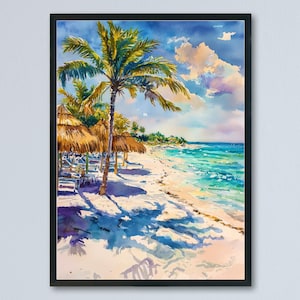 Cancun Watercolor Poster Cancun Travel Print Mexico Wall Art Cancun Beach Decor Caribbean Coast Landscape Tropical Vacation Scene Print
