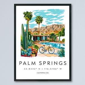 Palm Springs Watercolor Poster Palm Springs Travel Print California Wall Art Desert Painting Palm Springs Decor
