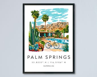 Palm Springs Watercolor Poster Palm Springs Travel Print California Wall Art Desert Painting Palm Springs Decor