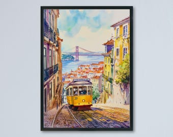 Lisbon Watercolor Poster Wall Art Lisbon Wall Hanging Home Décor Lisbon Gift Art Lovers Portugal Wall Art