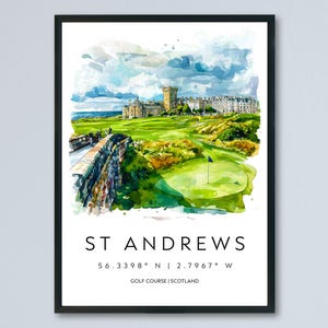 St Andrews Watercolor Poster St Andrews Travel Print St Andrews Wall Art St Andrews Painting Scotland Coastal Decor