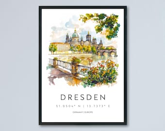 Dresden aquarel poster Dresden Duitsland reizen print muur kunst Dresden Home decor Dresden cadeau kunstliefhebbers Duitsland kunst Dresden stadsgezicht