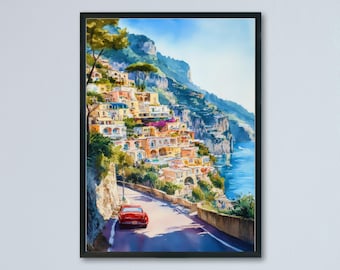 Positano Watercolor Poster Wall Art Positano Wall Hanging Home Décor Positano Gift Art Lovers Italy Art Lover Gift, Italian Cityscape Print