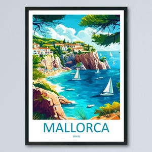 Mallorca Cartoon Travel Poster Spain Wall Art Island Print Coastal Illustration Mediterranean Decor Mallorca Souvenir Gift