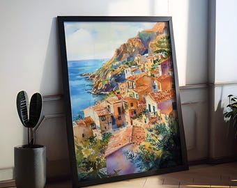 シチリアの水彩画ポスター、シチリア旅行プリント、シチリアイタリア