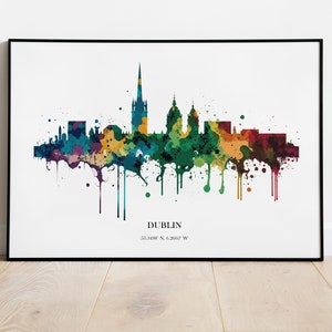 Dublin Watercolour Skyline Print Dublin Cityscape Dublin Home Décor Art Print Ireland Wall Art Dublin Souvenir Print Dublin Watercolour Art