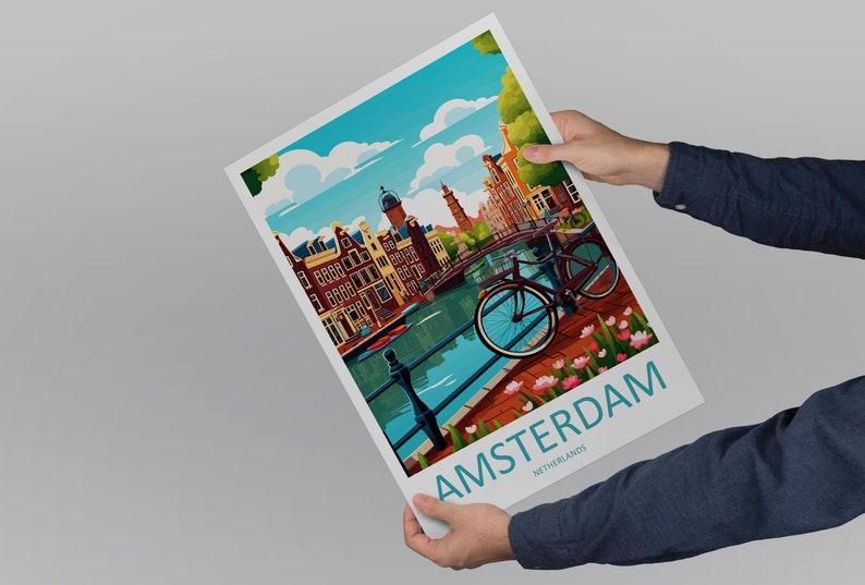 Amsterdam Travel Print Wall Art Amsterdam Wall Hanging Home Décor Amsterdam Gift Art Lovers Netherlands Art Lover Gift Amsterdam Decor image 5