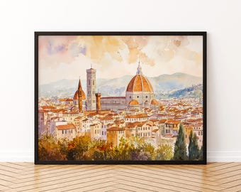 Florenz Aquarell Poster Landschaft Wandkunst Florenz Wandbehang Home Décor Florenz Geschenk Kunstliebhaber Italien Wandkunst
