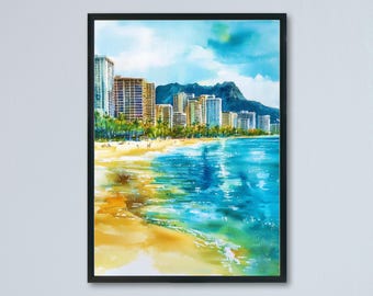 Honolulu watercolor poster Wall Art Honolulu Wall Hanging Home Décor Honolulu Gift Art Lovers Hawaii Art Lover Gift Hawaii wall art