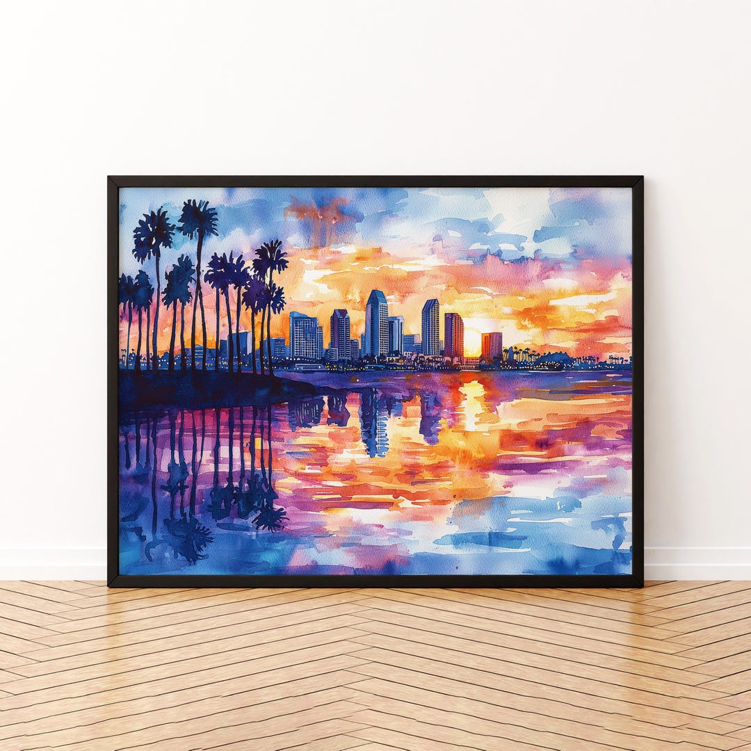 San Diego California Watercolor Poster San Diego Travel Print Coastal ...