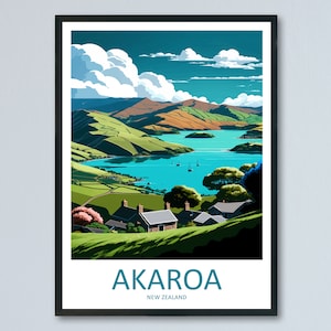 Akaroa Travel Print Wall Art Akaroa muur hangend Home decor Akaroa cadeau kunstliefhebbers Nieuw-Zeeland kunstliefhebber cadeau print kunst