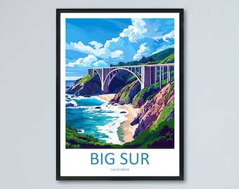Big Sur Travel Poster California Wall Art Coastal Cliff Print Pacific View Illustration Highway One Decor Big Sur Gift Souvenir Scene