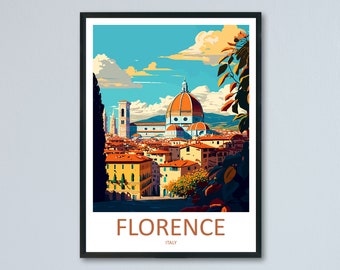 May include: A colorful illustration of the Florence skyline, featuring the iconic Duomo cathedral with its distinctive dome. The image is framed with a black border and includes the text "FLORENCE ITALY" at the bottom.