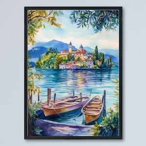 Lake Orta Watercolor Poster Wall Art Lake Orta Wall Hanging Home Décor Lake Orta Gift Art Lovers Italy Art Lover Gift, Italian Cityscape Art