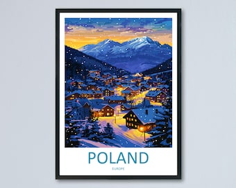 Poland Travel Poster Europe Wall Art Country View Print Historic City Illustration Cultural Landmark Decor Poland Gift Souvenir Scene