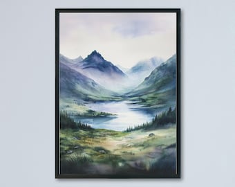 Schottisches Hochland Aquarell Poster Schottisches Hochland Reisedruck Schottisches Hochland Wandbild Schottisches Hochland Landschaftsbild