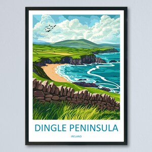 Póster de viaje de la península de Dingle, arte mural irlandés, impresión de paisaje costero, decoración atlántica salvaje, regalo de Dingle, recuerdo irlandés