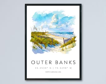 Outer Banks Watercolor Poster Outer Banks NC Travel Print Wall Art Outer Banks Home Decor Outer Banks Gift Art Lovers North Carolina