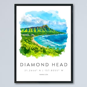 Diamond Head watercolor poster Wall Art Diamond Head Wall Hanging Home Décor Diamond Head Gift Art Lovers Hawaii Art Lover Gift Hawaii art