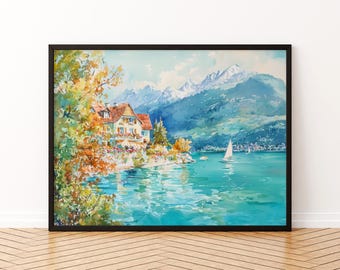 Annecy watercolor poster Wall Art Annecy Wall Hanging Home Décor Annecy Gift Art Lovers France Wall Art
