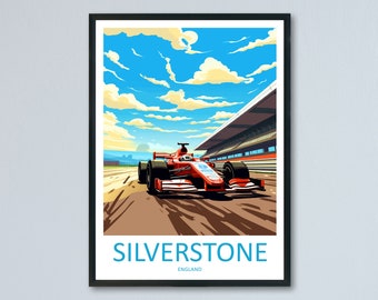 Rennsport Reise-Druck Wand-Dekor Silverstone Stromkreis Poster Motorsport Reise-Druck Kunstdruck Rennsport Illustration England Rennauto Kunst