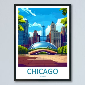 Chicago Travel Print Wall Art Chicago Wall Hanging Home Décor Chicago Gift Art Lovers Illinois Art Lover Gift Millennium Park Chicago Gift