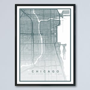 Impression de carte de Chicago (8 couleurs disponibles) affiche de la ville de Chicago, art mural de l'Illinois, décoration de Chicago, art de la carte des rues de Chicago, illustration de voyage