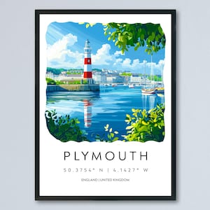 Plymouth Watercolor Poster Plymouth Devon Travel Print Wall Art Plymouth Home Decor Plymouth Gift Art Lovers UK Historic Port