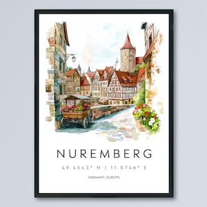 Nuremberg Watercolor Poster Nuremberg Germany Travel Print Wall Art Nuremberg Home Decor Nuremberg Gift Art Lovers Germany Cityscape