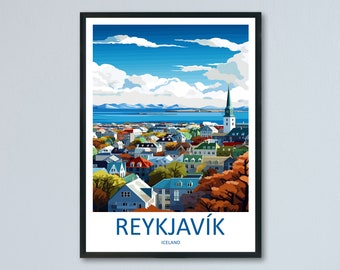 Impressão de viagem de Reykjavik, arte de parede, decoração de parede de Reykjavik, presente para amantes da arte, Islândia, presente para amantes da arte, decoração de parede de Reykjavik