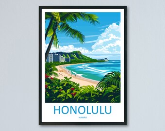 Honolulu Travel Print Wall Art Honolulu Wall Hanging Home Decor Honolulu Gift Art Lovers Hawaii Art Lover Gift Print Artwork