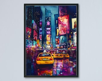 Póster de acuarela de Times Square Arte de pared Colgante de pared de Times Square Decoración del hogar Regalo de Times Square Amantes del arte Regalo para amantes del arte de Nueva York Nueva York