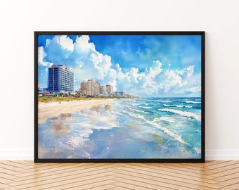 Daytona Beach Florida Aquarell Poster Daytona Travel Print Atlantikküste Malerei Seaside Wandkunst USA Souvenir