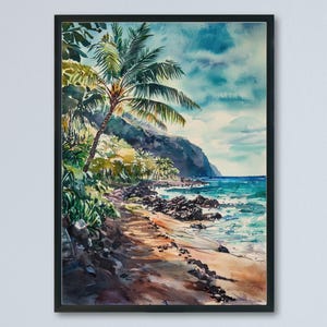 Maui Watercolor Poster Maui Travel Print Maui Wall Art Hawaii Island Painting Maui Souvenir Tropical Beach Decor