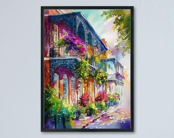 Póster de acuarela de Nueva Orleans Arte de pared Colgante de pared de Nueva Orleans Decoración del hogar Regalo de Nueva Orleans Amantes del arte Regalo para amantes del arte de Luisiana Luisiana