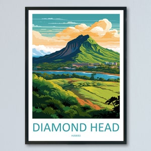 Diamond Head Travel Print Wall Art Diamond Head Wall Hanging Home Décor Diamond Head Gift Art Lovers Hawaii Art Lover Gift Print Artwork