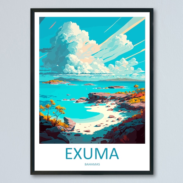 Exuma Travel Print Wall Art Exuma Wall Hanging Home Décor Exuma Gift Art Lovers Wall Art Caribbean Travel Print