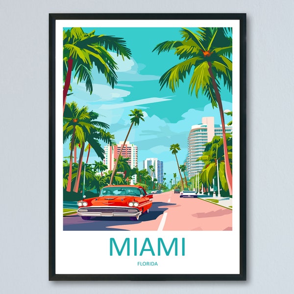 Impression de voyage à Miami, art mural, tenture murale à Miami, décoration d'intérieur, cadeau de Miami pour les amateurs d'art, cadeau pour les amateurs d'art en Floride, impression de Floride