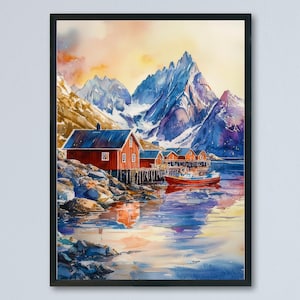 Lofoten Islands watercolor poster Wall Art Lofoten Islands Wall Hanging Home Décor Lofoten Islands Gift Art Lovers Norway Art Lover Gift