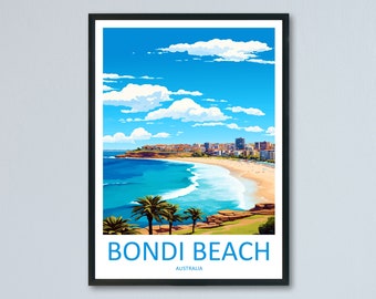 Impresión de viaje de Bondi Beach, arte de pared, colgante de pared de Bondi Beach, decoración del hogar, regalo de Bondi Beach, arte de pared para amantes del arte, póster de Australia