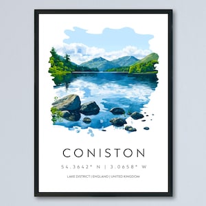 Coniston Watercolor Poster Coniston Lake District Travel Print Wall Art Coniston Home Decor Coniston Gift Art Lovers UK Lake