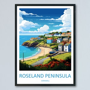 Stampa da parete di viaggio della penisola di Roseland, decorazione da parete della penisola di Roseland, decorazione per la casa, regalo per gli amanti dell&#39;arte della Cornovaglia