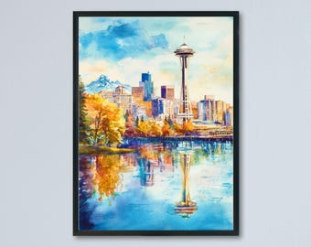 Seattle watercolor poster Wall Art Seattle Wall Hanging Home Décor Seattle Gift Art Lovers Washington Art Lover Gift Washington wall art