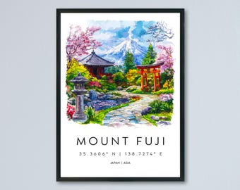 Mount Fuji Watercolor Poster Mount Fuji Travel Print Mount Fuji Wall Art Mount Fuji Painting Japan Souvenir Decor